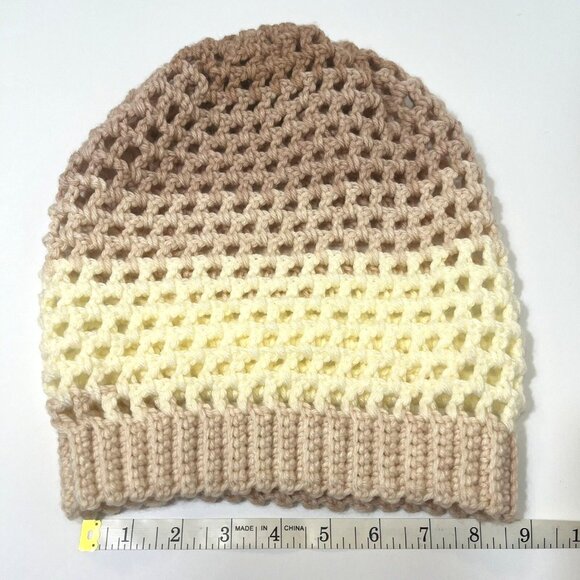 Handmade Slouchy Crochet Beanie Ombre Cream Rose Boho Unisex Cozy Winter Hat ✨ - Picture 5 of 10